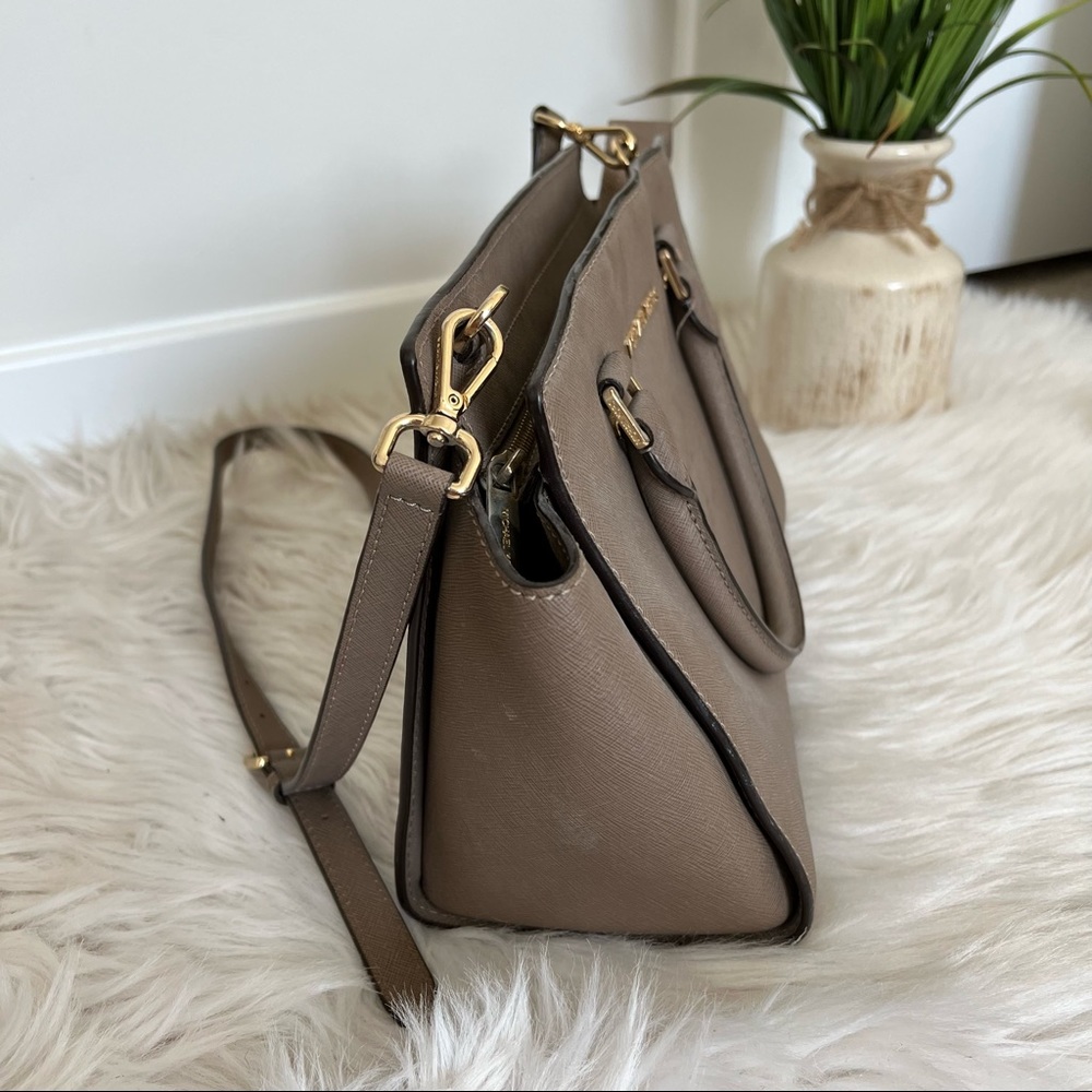 Michael Kors Selma Saffiano Leather Satchel in taupe - Picture 11 of 15